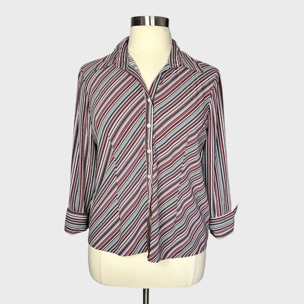 Worthington Petite Stretch Stripe Button Up Career Shirt Blouse